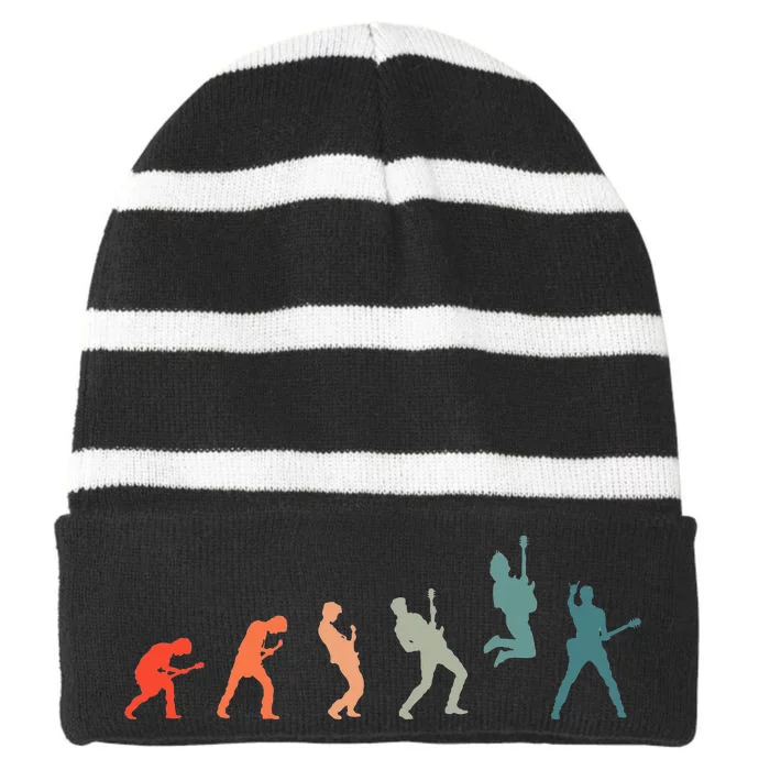 Guitarist With Guitar Evolution Striped Beanie with Solid Band