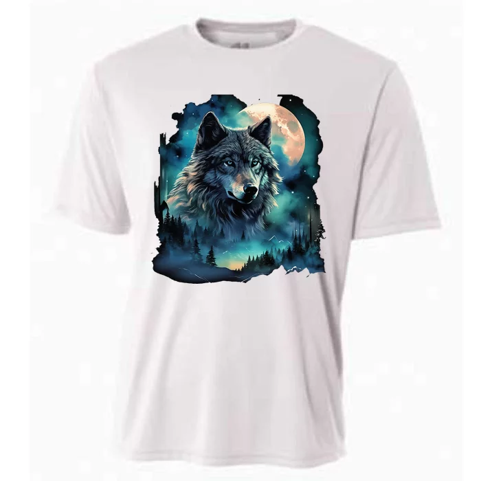 Grey Wolf Hunting Grounds Icy Moon Forest Galaxy Cooling Performance Crew T-Shirt