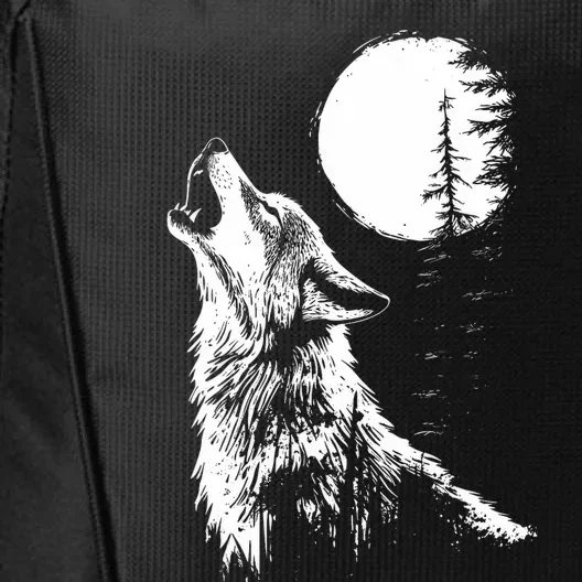 Graphic Wolf Howling Moon Forest Nature Wildlife Animal City Backpack