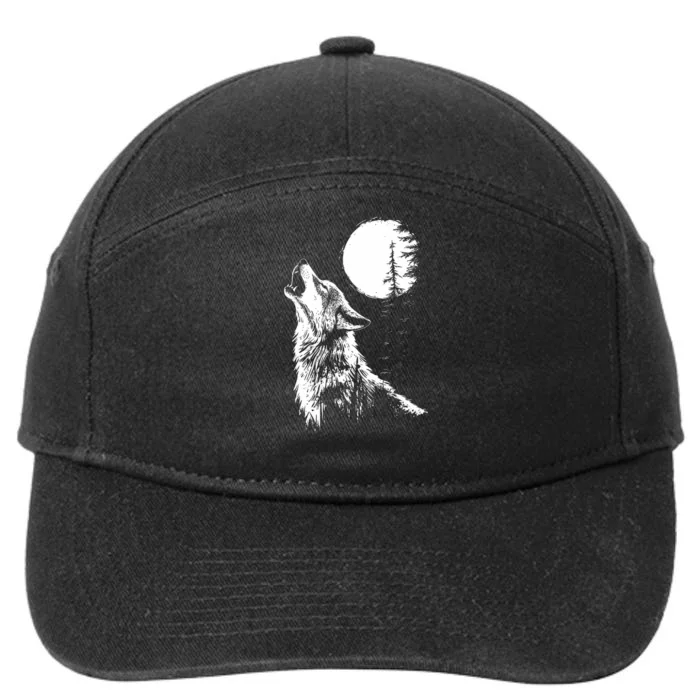 Graphic Wolf Howling Moon Forest Nature Wildlife Animal 7-Panel Snapback Hat