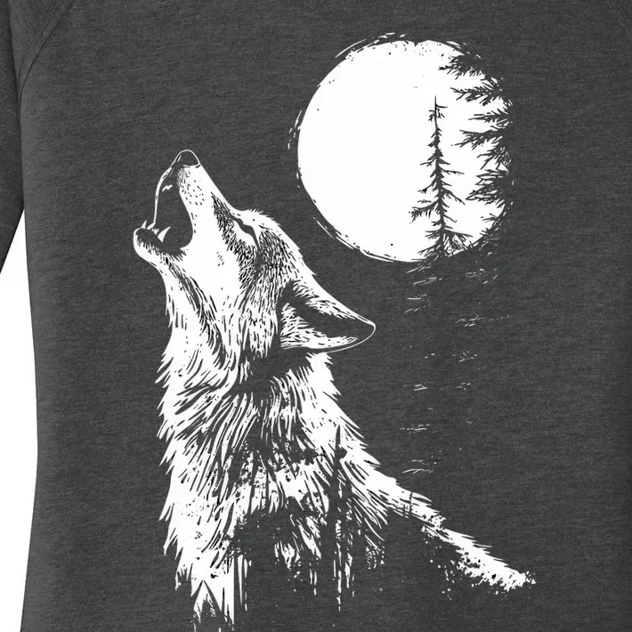 Graphic Wolf Howling Moon Forest Nature Wildlife Animal Women's Perfect Tri Tunic Long Sleeve Shirt