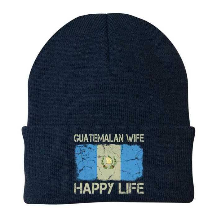 Guatemalan Wife Happy Life Guatemala Flag Funny Husband Gift Knit Cap Winter Beanie