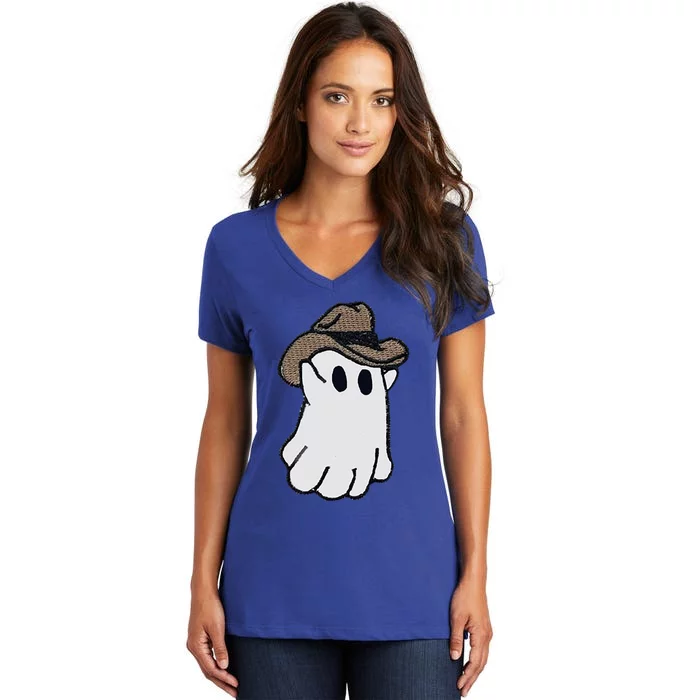 Ghost Western Halloween Ghost Cow Funny Cool Gift Women's V-Neck T-Shirt