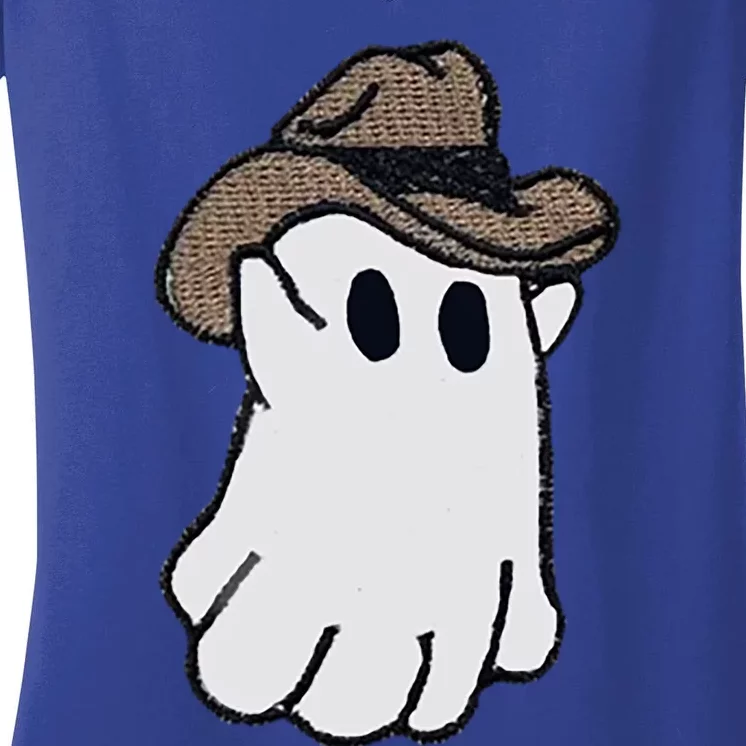 Ghost Western Halloween Ghost Cow Funny Cool Gift Women's V-Neck T-Shirt