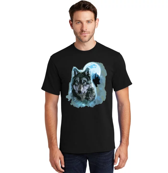 Grey Wolf Hunting Ground, Icy Moon, Forest, Galaxy Tall T-Shirt