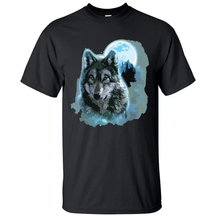 Grey Wolf Hunting Ground, Icy Moon, Forest, Galaxy Tall T-Shirt