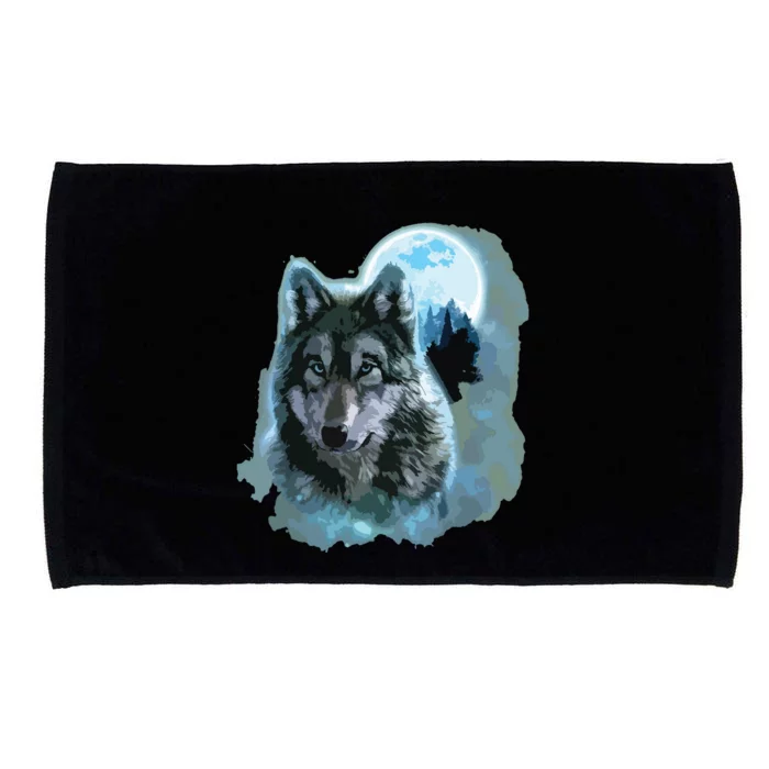 Grey Wolf Hunting Ground, Icy Moon, Forest, Galaxy Microfiber Hand Towel