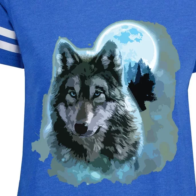 Grey Wolf Hunting Ground, Icy Moon, Forest, Galaxy Enza Ladies Jersey Football T-Shirt