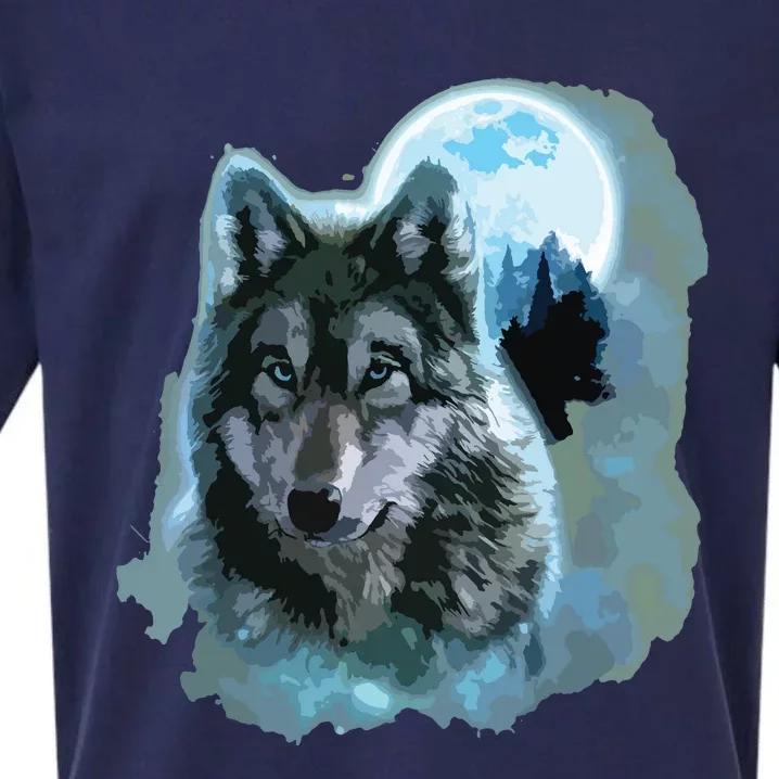 Grey Wolf Hunting Ground, Icy Moon, Forest, Galaxy Sueded Cloud Jersey T-Shirt