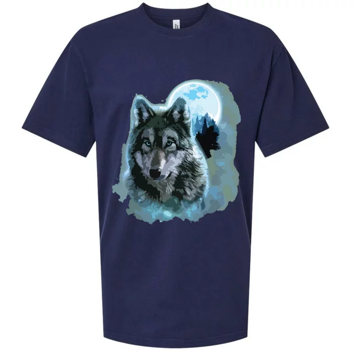 Grey Wolf Hunting Ground, Icy Moon, Forest, Galaxy Sueded Cloud Jersey T-Shirt