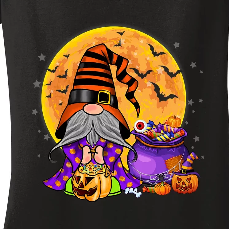 Gnome Witch Halloween Costume Pumpkin Autumn Fall Holiday Women's V-Neck T-Shirt