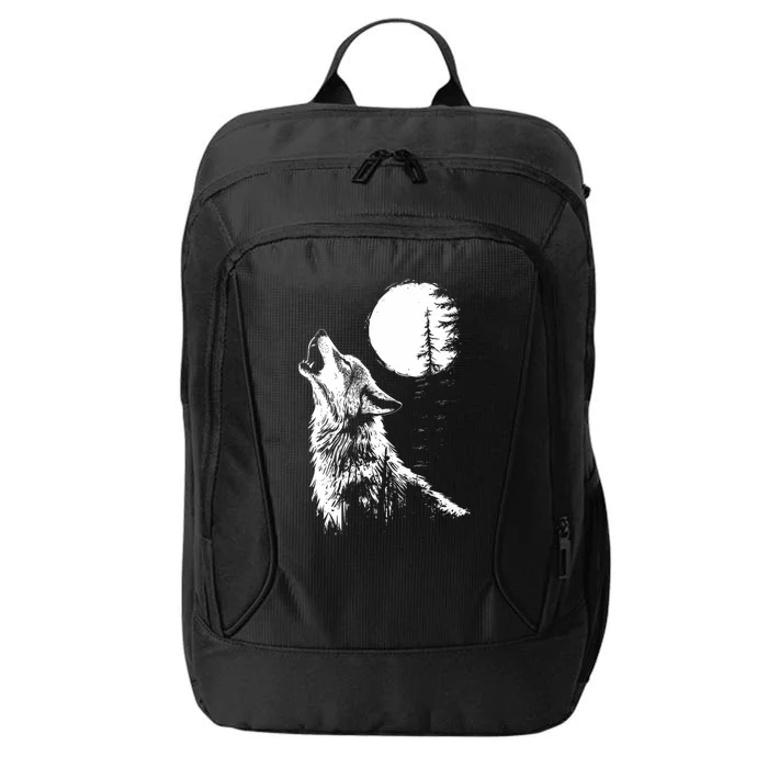 Graphic Wolf Howling Moon Forest Nature Wildlife Animal City Backpack