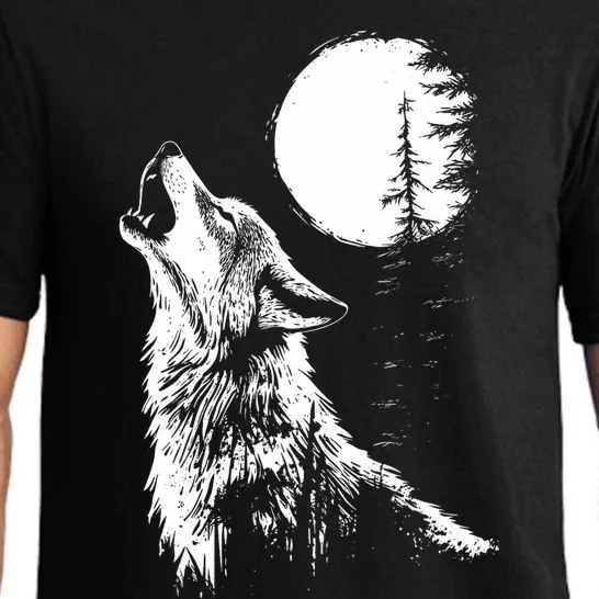 Graphic Wolf Howling Moon Forest Nature Wildlife Animal Pajama Set