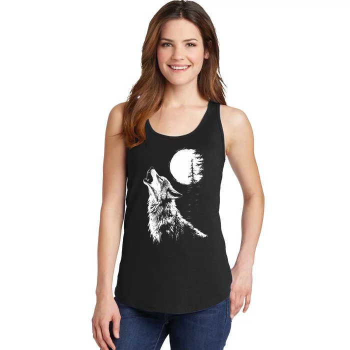 Graphic Wolf Howling Moon Forest Nature Wildlife Animal Ladies Essential Tank