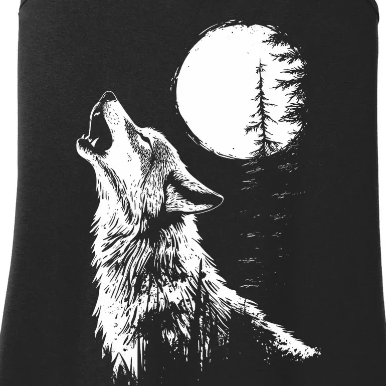 Graphic Wolf Howling Moon Forest Nature Wildlife Animal Ladies Essential Tank