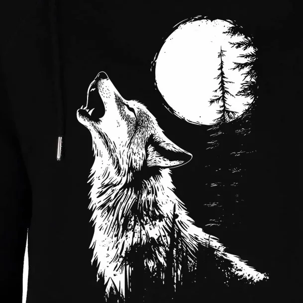 Graphic Wolf Howling Moon Forest Nature Wildlife Animal Womens Funnel Neck Pullover Hood