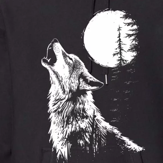 Graphic Wolf Howling Moon Forest Nature Wildlife Animal Premium Hoodie