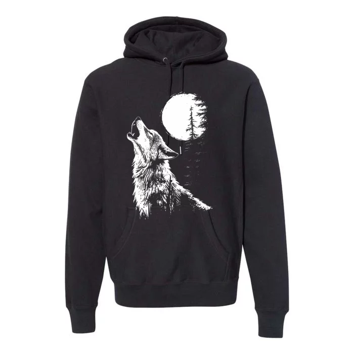 Graphic Wolf Howling Moon Forest Nature Wildlife Animal Premium Hoodie