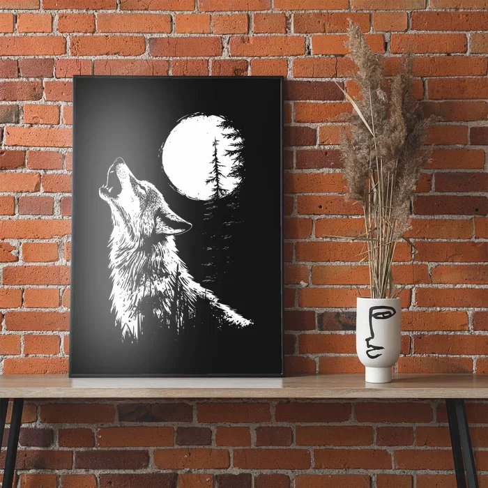 Graphic Wolf Howling Moon Forest Nature Wildlife Animal Poster