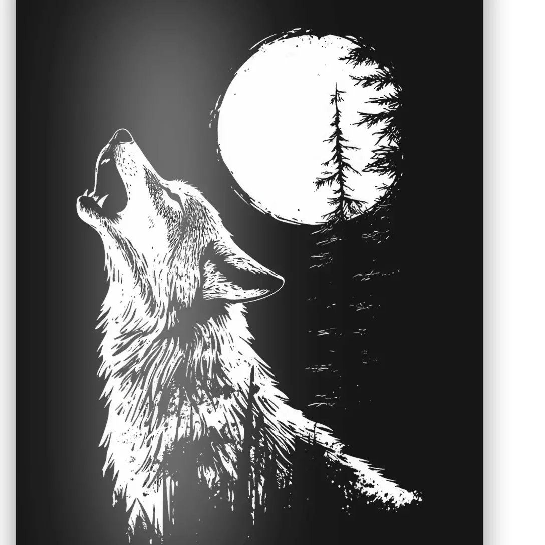 Graphic Wolf Howling Moon Forest Nature Wildlife Animal Poster