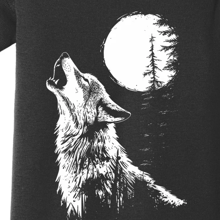 Graphic Wolf Howling Moon Forest Nature Wildlife Animal Baby Bodysuit