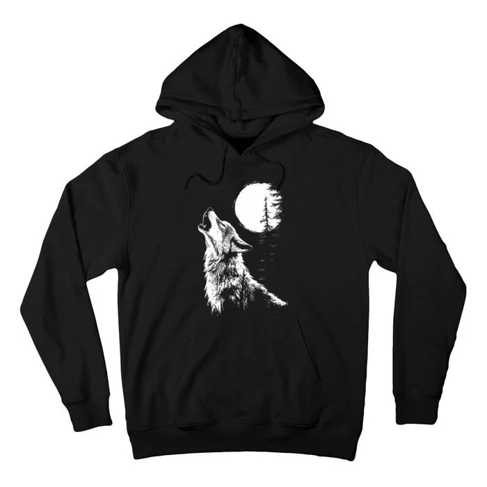 Graphic Wolf Howling Moon Forest Nature Wildlife Animal Tall Hoodie