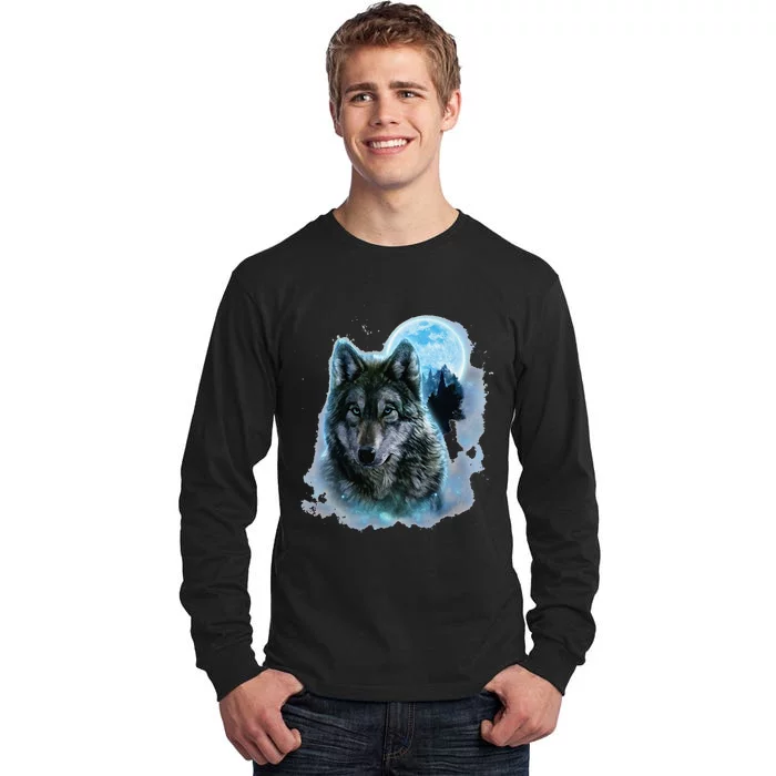 Grey Wolf Hunting Ground Icy Moon Forest Galaxy Tall Long Sleeve T-Shirt