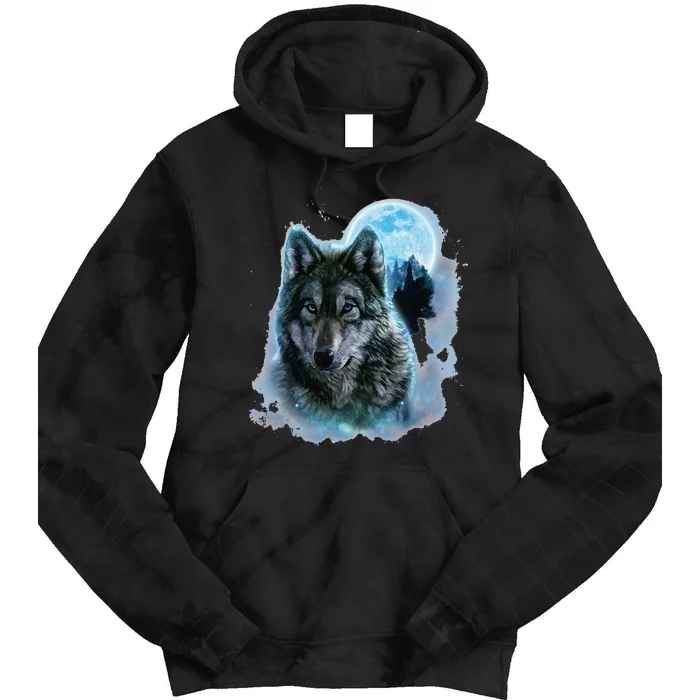 Grey Wolf Hunting Ground Icy Moon Forest Galaxy Tie Dye Hoodie