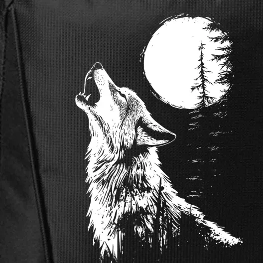 Graphic Wolf Howling Moon Forest Nature Wildlife Animal City Backpack