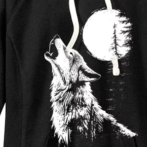 Graphic Wolf Howling Moon Forest Nature Wildlife Animal Women's Fleece Hoodie