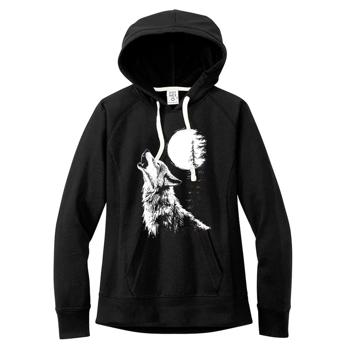 Graphic Wolf Howling Moon Forest Nature Wildlife Animal Women's Fleece Hoodie