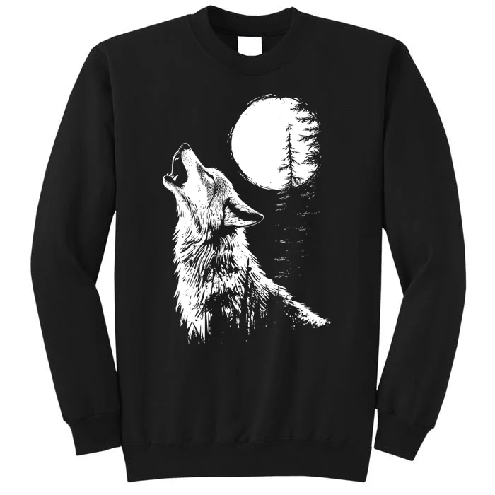 Graphic Wolf Howling Moon Forest Nature Wildlife Animal Tall Sweatshirt