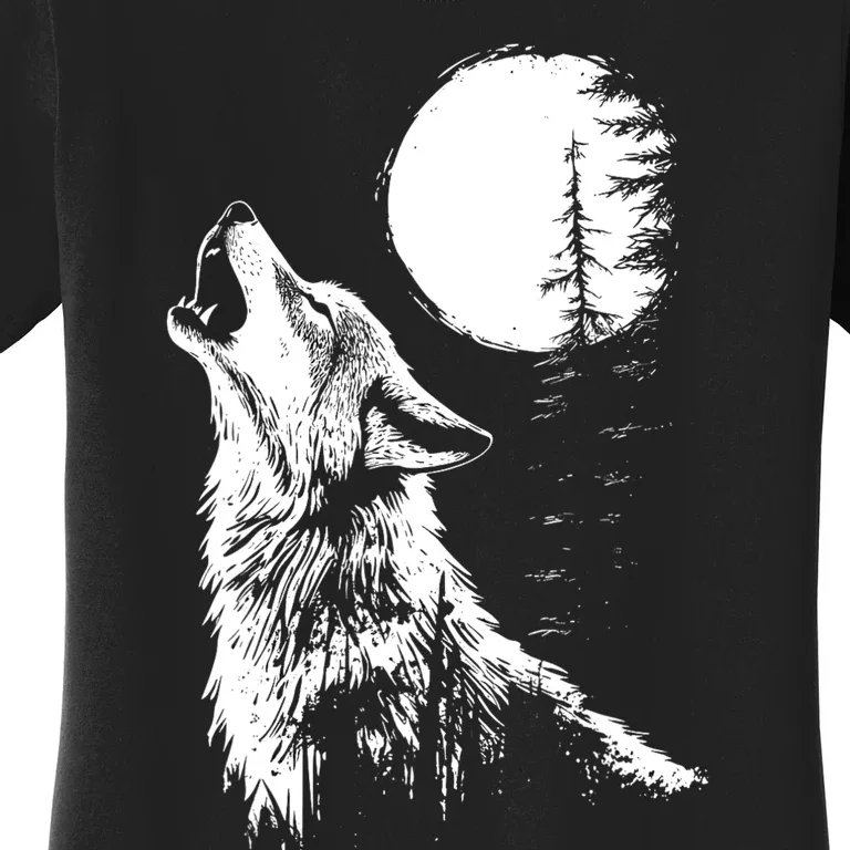 Graphic Wolf Howling Moon Forest Nature Wildlife Animal Women's T-Shirt