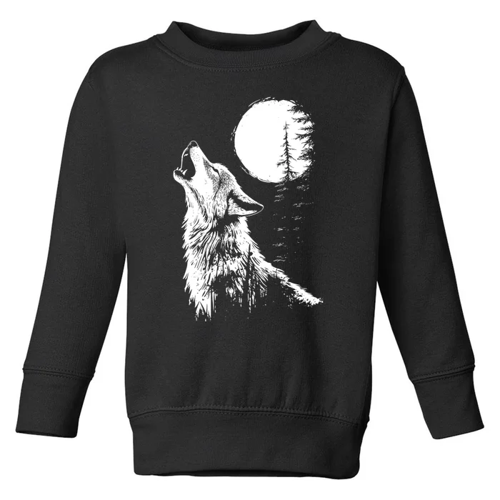 Graphic Wolf Howling Moon Forest Nature Wildlife Animal Toddler Sweatshirt