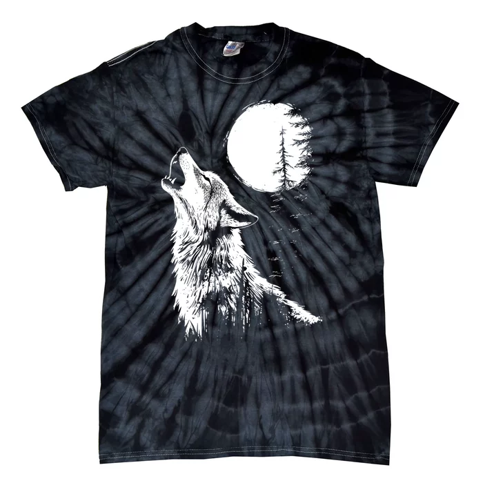 Graphic Wolf Howling Moon Forest Nature Wildlife Animal Tie-Dye T-Shirt