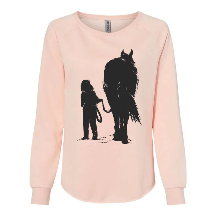 Girl With Horse Womens California Wash Sweatshirt