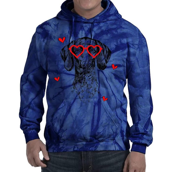 GSP With Heart Glasses Valentines Day Dog Mom Tie Dye Hoodie