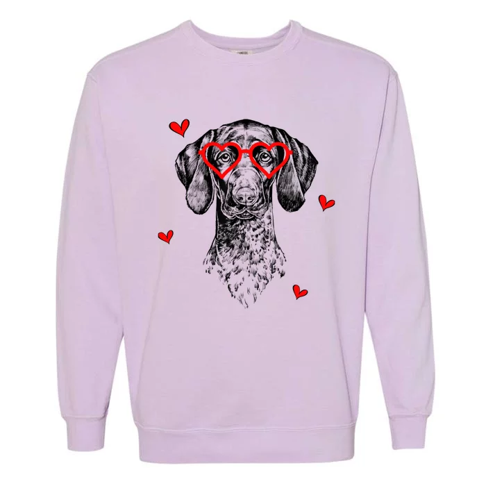 GSP With Heart Glasses Valentines Day Dog Mom Garment-Dyed Sweatshirt