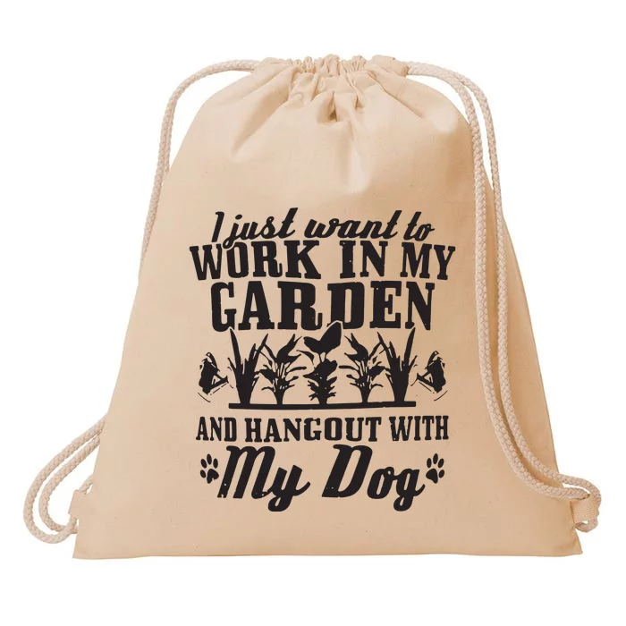 Gardening Work In Garden Hangout With Dog Gardener Gift Drawstring Bag