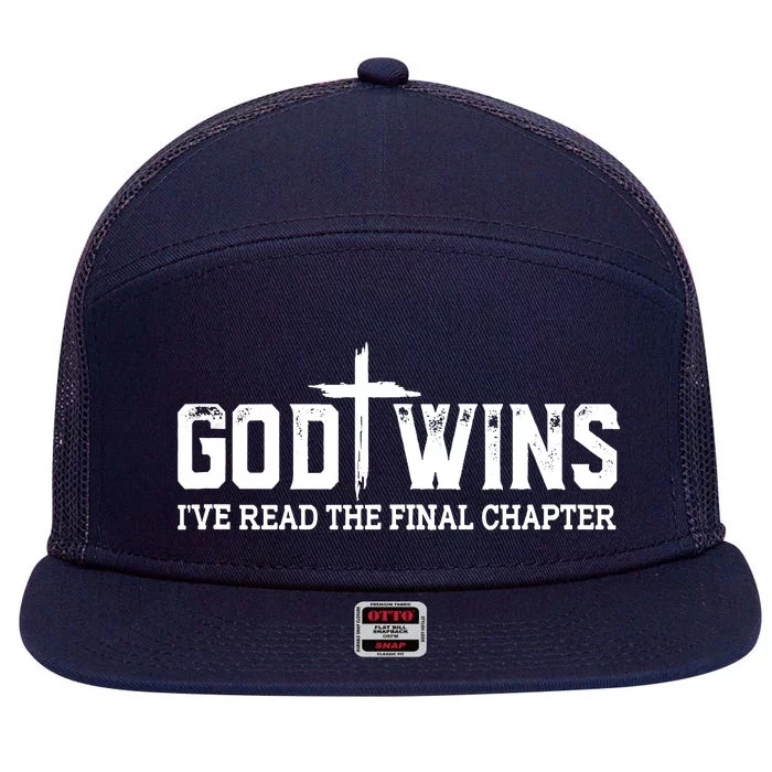 God Wins I Ve Read The Final Chapter Christian Cross 7 Panel Mesh Trucker Snapback Hat