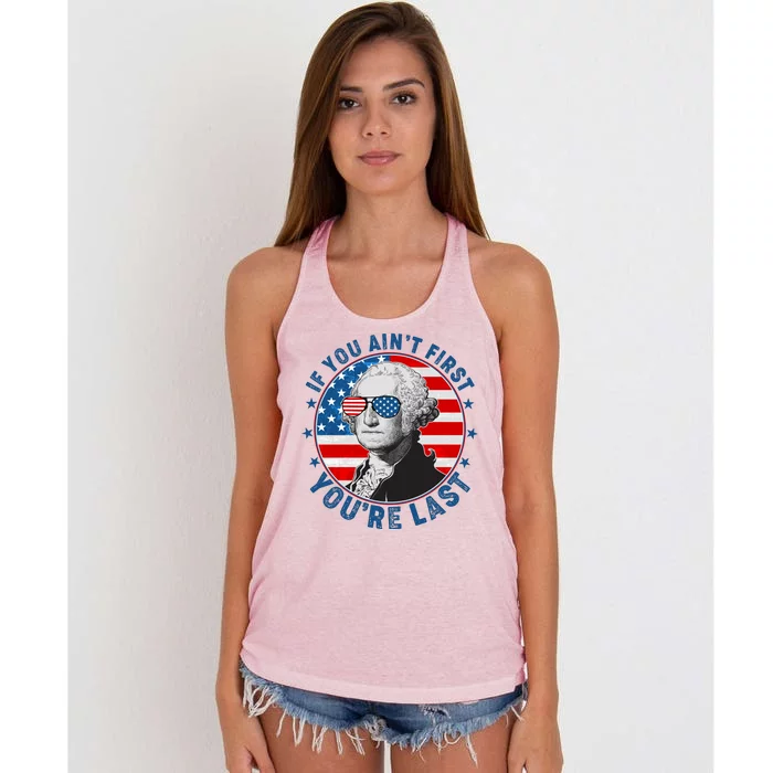 George Washington If You Ain't First You're Last Women's Knotted Racerback Tank