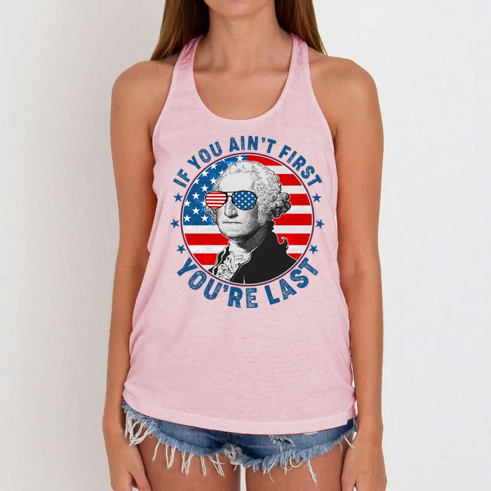 George Washington If You Ain't First You're Last Women's Knotted Racerback Tank