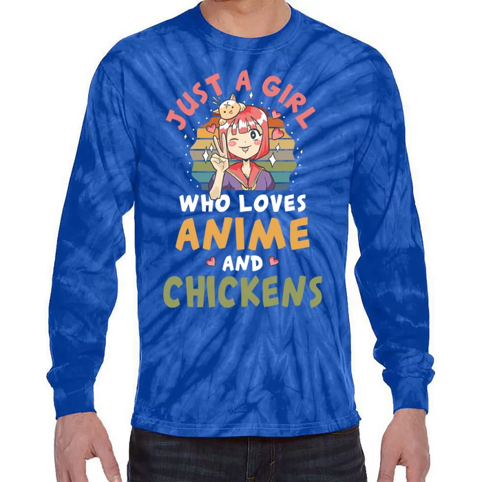 Girl Who Loves Anime And Chickens Anime Lover Japanese Gift Tie-Dye Long Sleeve Shirt