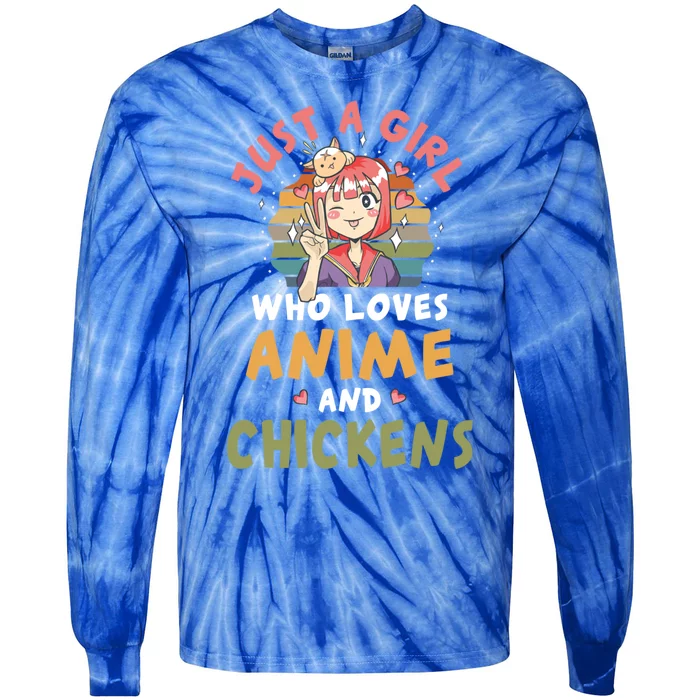 Girl Who Loves Anime And Chickens Anime Lover Japanese Gift Tie-Dye Long Sleeve Shirt