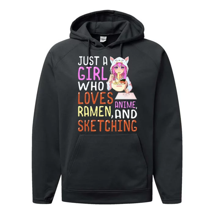 Girl Who Loves Anime Ramen And Sketching Kawaii Teen Performance Fleece Hoodie