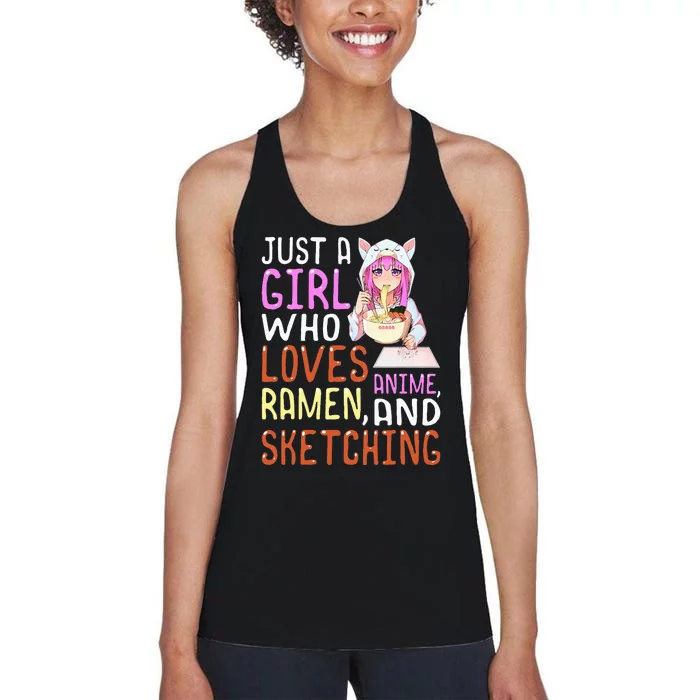 Girl Who Loves Anime Ramen And Sketching Kawaii Teen Women's Racerback Tank