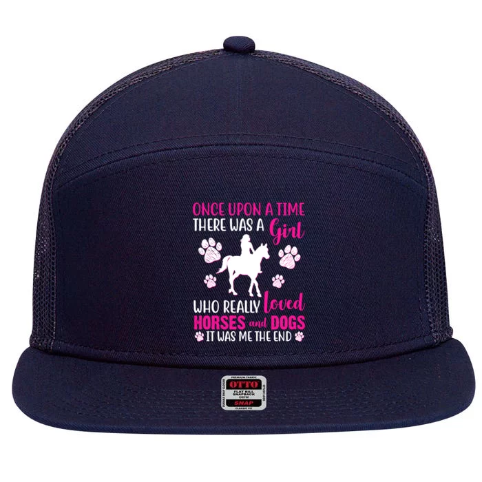 Girl Who Loves Horses And Dogs 7 Panel Mesh Trucker Snapback Hat