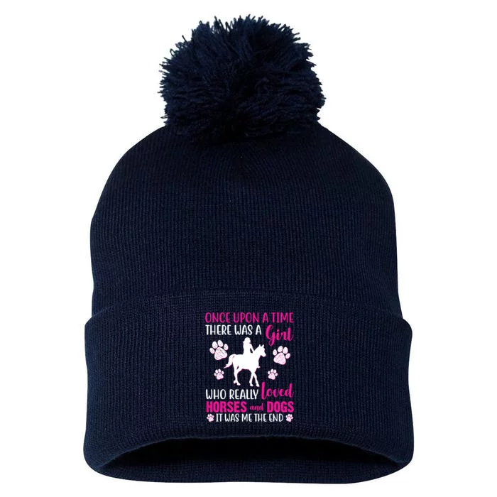 Girl Who Loves Horses And Dogs Pom Pom 12in Knit Beanie