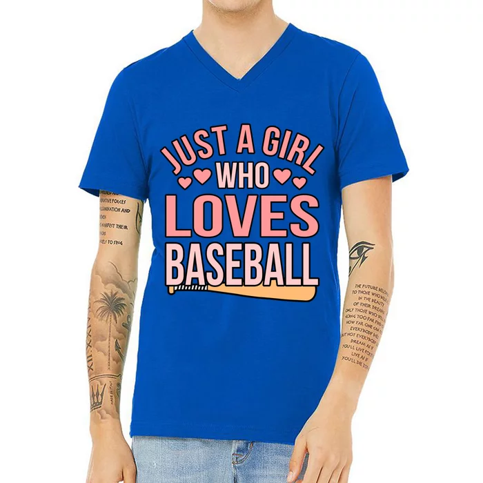 Girl Who Loves Baseball Sports Player Lover Coach Graphic Gift V-Neck T-Shirt