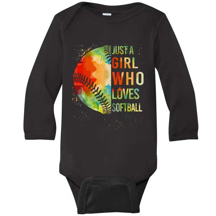 Girl Who Love Softball T Catcher Cute Women Gift Baby Long Sleeve Bodysuit